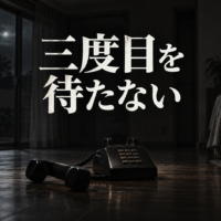受話器が外れた電話機と「三度目を待たない」の題名