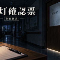 夜の集会所のドアから漏れる光と点検票